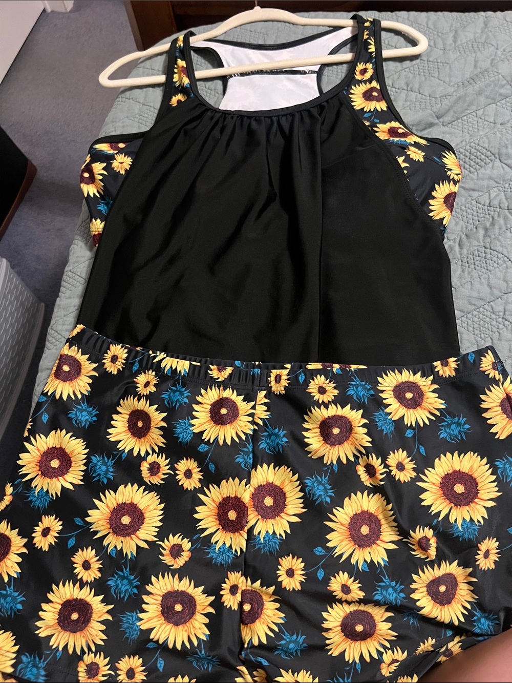 Amazon Women's Black Sunflower Print Swim Romper - Yellow & Blue Floral